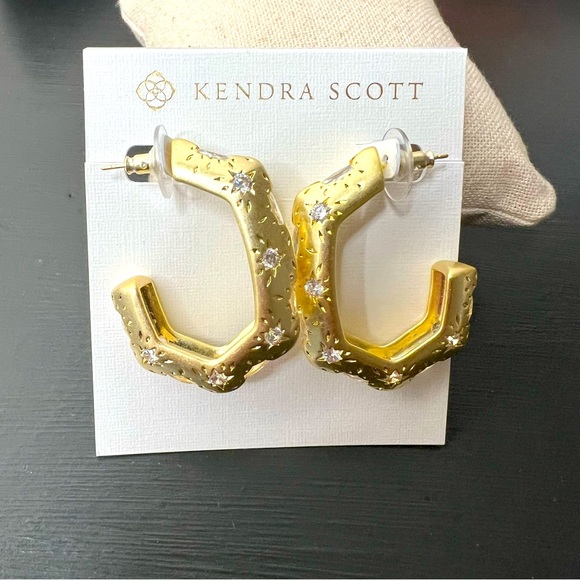 Kendra Scott Holland Gold Hoop Earrings in White CZ NWT - Picture 2 of 6